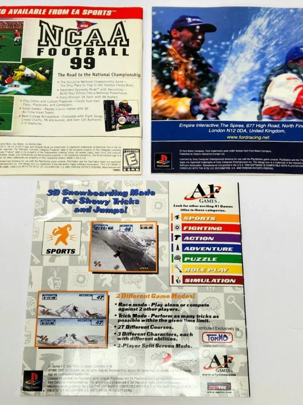NASCAR 99, Ford Racing, Snowboarding, Vegas Games PS1 PlayStation CIB Bundle Lot